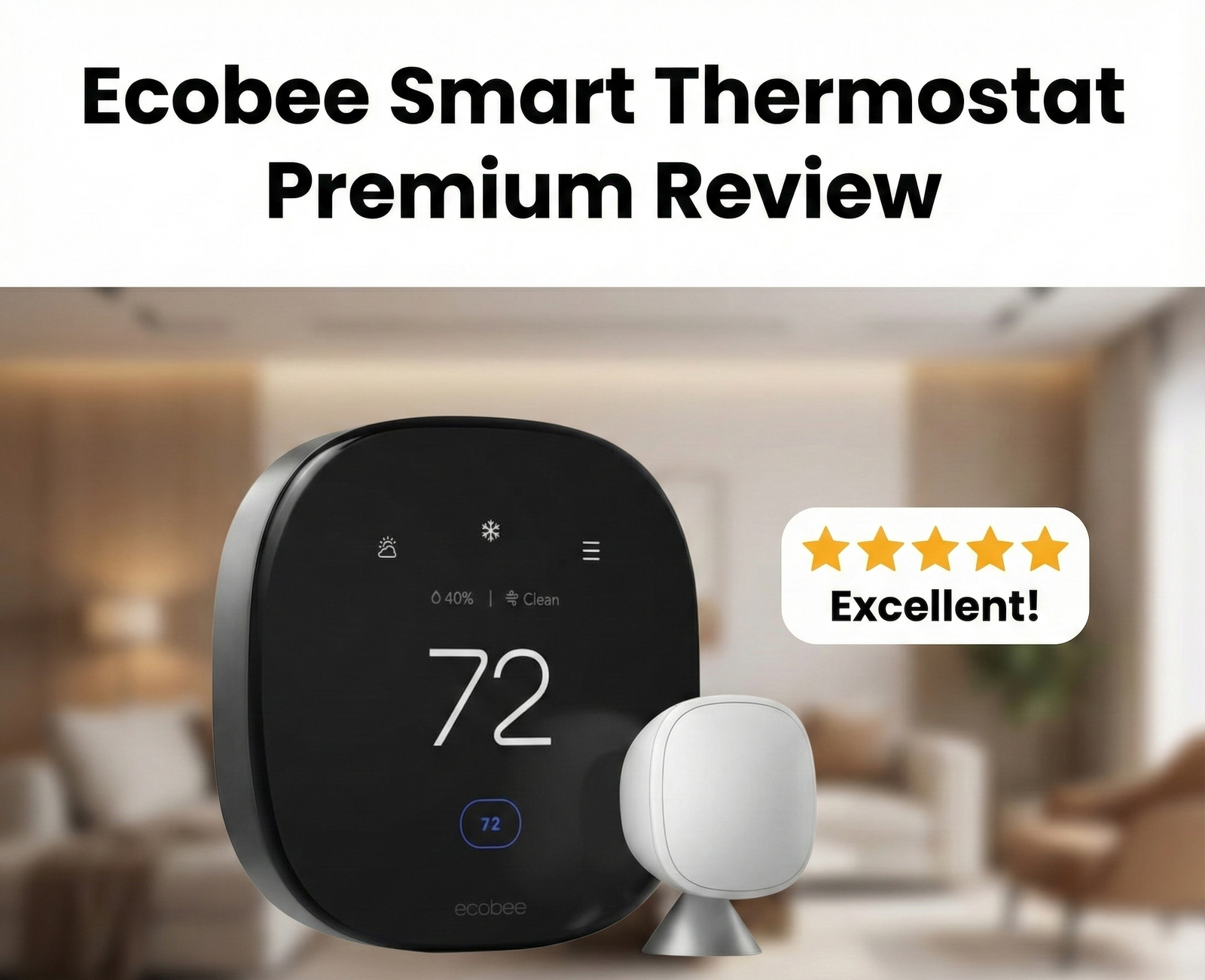 Ecobee Smart Thermostat Premium mounted on a wall with smart sensor