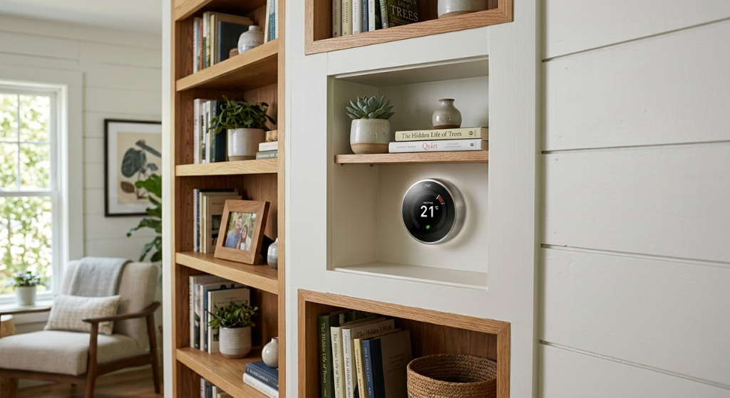 Hinged artwork panel thermostat