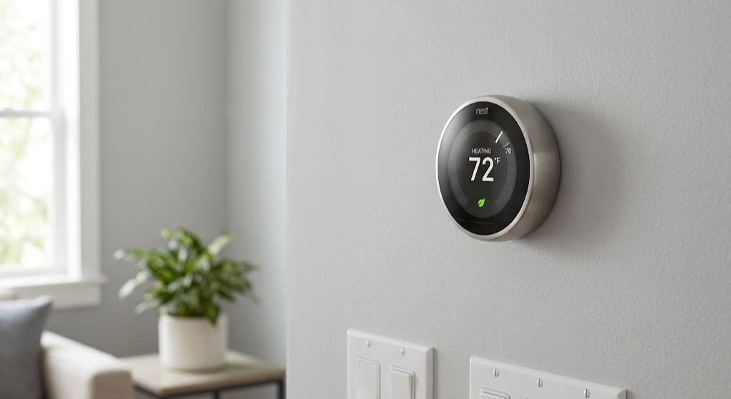 Google Nest Thermostat on wall