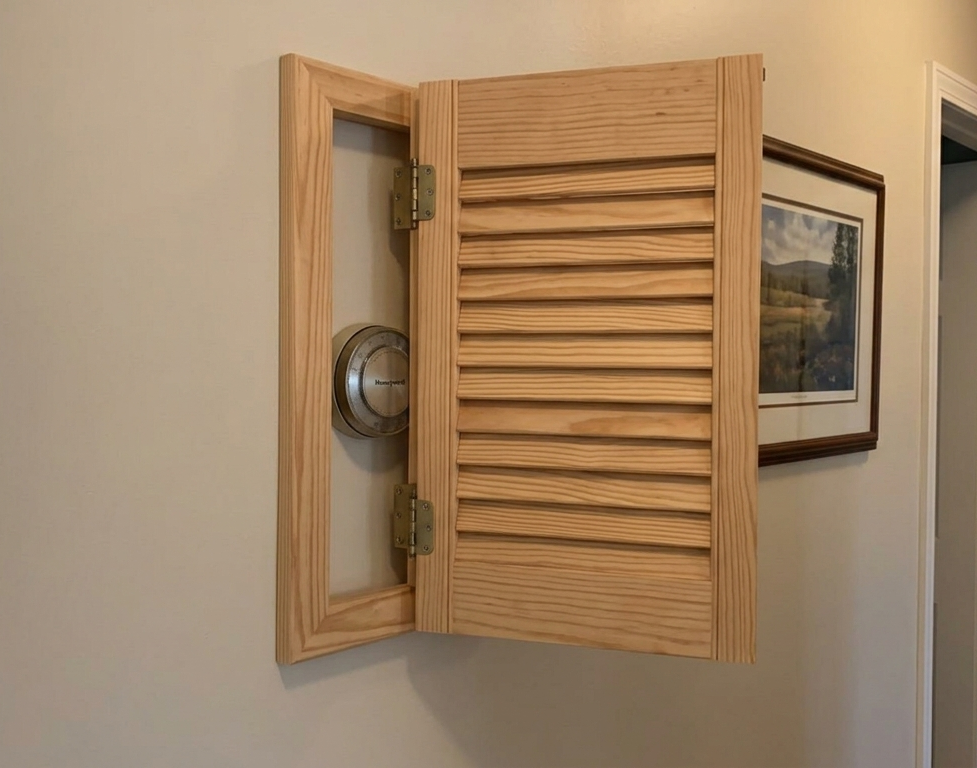 Louvered shutter panel thermostat
