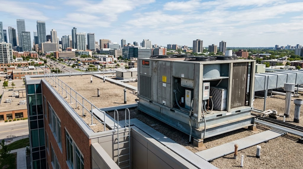 Packaged HVAC rooftop unit on a commercial building