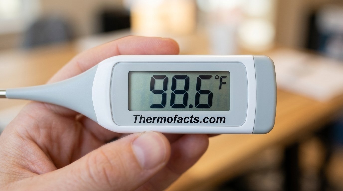 Close-up of a digital thermometer display showing temperature reading